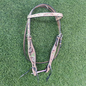 Serre-tête usinée à la main en cuir de vachette occidentale avec bride occidentale pour chevaux par les exportateurs indiens - Product Image 6