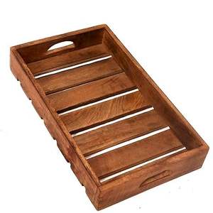 Bandeja de madera estilo vintage con asas recortadas, material de madera duradera, fondo de listones para servir desayuno, aperitivos, bebidas y decoración. - Product Image 4