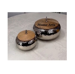 Bocal en bois de qualité supérieure avec couvercle martelé en acier inoxydable Serveur d'écrou Taille personnalisée Forme ronde Dates Pot de service - Product Image 6