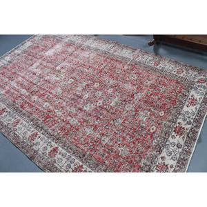 Tapis de 5,8 x 9,2 pieds, grand tapis turc vintage, tapis en laine rouge - Product Image 4
