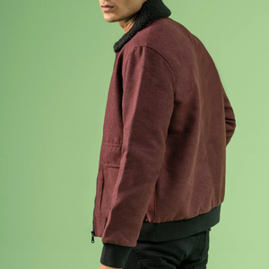 Wholesale 100% Woolen Full Sleeve Maroon <b>Jacket</b> Customizable with Embroidered Winter Design Stand Button Collar Logo on Front - Product Image 4