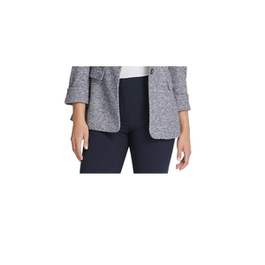 Blazer da Donna DKNY Blu Tinta Unita Ricamato Monopetto in Tessuto di Lana Melange Lunghezza Lunga Taglia 16 - Product Image 3