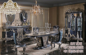 Ensemble de table à manger de luxe à double feuille d'or sculptée Ensemble de salle à manger de luxe de style européen en bois sculpté à la main en Roumanie - Product Image 6