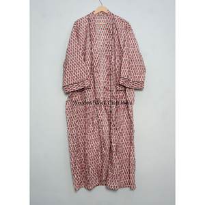 Peignoir Kimono pour femme, 100% coton, doux, imprimé numérique, col en V, longueur intégrale, manches longues, respirant, séchage rapide, été - Product Image 1