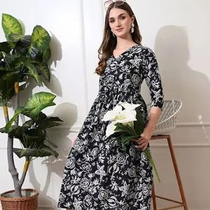 Main indienne bloc floral imprimé coton robe été porter robe décontractée boho robe femmes mode cadeau personnalisé en vente. - Product Image 1