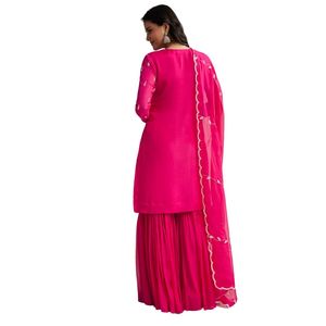 ชุดสูท sharara ปักเลื่อมสีชมพูกับ dupatta สำหรับผู้หญิงชุดปาร์ตี้งานแต่งงานชุดเทศกาลแบบดั้งเดิมของอินเดีย - Product Image 5