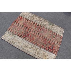 3x3.7 ft Turkish Rug, <b>Red</b> Floral Vintage Rug <b>Wool</b> - Product Image 3