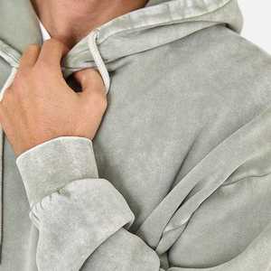 Wholesale OEM Men Solid 100% Cotton Winter Acid Washed Distressed Pullover Hoodie Outdoor Casual Hip Hop Hoodies - Product Image 5