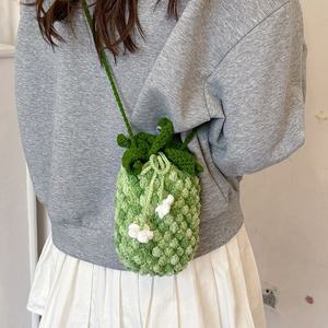 Autumn Crochet Creative Gradient Pineapple <b>Bucket</b> Handmade Wool Women's Crossbody Shoulder Bag Open Large Capacity Fashion Style - Product Image 3