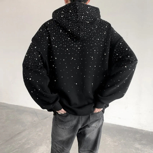 เสื้อฮู้ดดี้ผู้ชายสั่งทำพิเศษสำหรับฤดูหนาว ประดับคริสตัล ผ้าคอตตอน 100% ย้อมสีพื้น หนานุ่ม บริการ OEM - Product Image 3