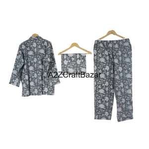 Conjunto de Pijama de Algodón 100% para Mujer, Estampado Floral, Transpirable, Manga Tres Cuartos, para Primavera/Verano - Product Image 4