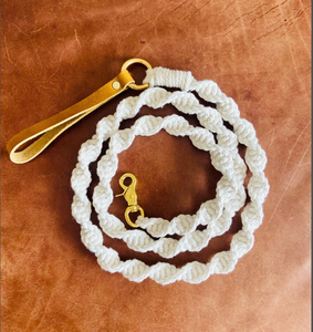 Macrame Dog <b>Leash</b> | Sturdy Rope and Leather Dog <b>Leash</b> on Brass Hardware | Knotted Rope <b>Pet</b> Pull - Product Image 1
