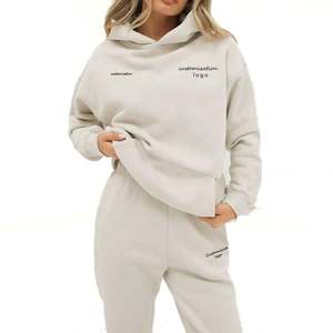 Alta calidad personalizado entrenamiento gimnasio Jogger Jumpers mujeres 2 piezas sueltas Top pantalones de chándal con capucha transpirable Sudadera con capucha pantalones de chándal conjunto - Product Image 1