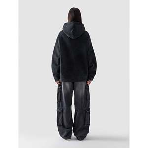 Sudadera con Capucha Negra Extra Grande (Efecto Lavado) para Otoño con Característica Antipilling - Product Image 5