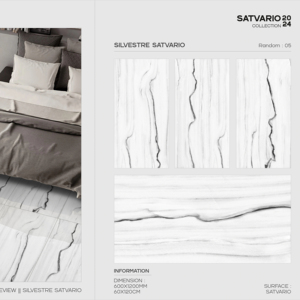 Azulejos de porcelana Satvario con aspecto de piedra de lujo, de 600x1200 mm, en formato de losa grande, para decoración de interiores de alta gama. - Product Image 1