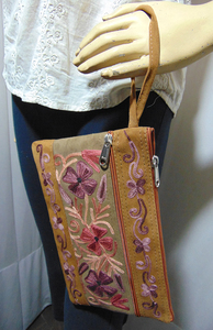 Bolso de mano tipo sobre con patrón de dibujos animados bordado a mano indio, cierre de cremallera, tela de algodón multicolor, estilo bohemio para - Product Image 5
