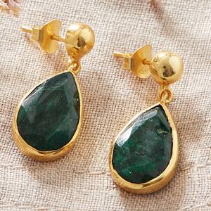 Boucles d'oreilles délicates en forme de poire vert émeraude avec pierres précieuses Belles bijoux en argent sterling massif 925 cadeaux pour elle - Product Image 3