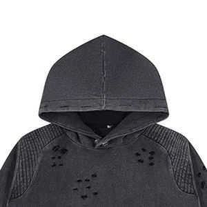 เสื้อฮู้ดดี้ผู้ชายแบบสั่งทำ ปักลายแบบดิสเทรส คุณภาพสูง ล้างสีแบบแอซิดวอช ทรงครอป น้ำหนักมาก สไตล์ Y2k - Product Image 3