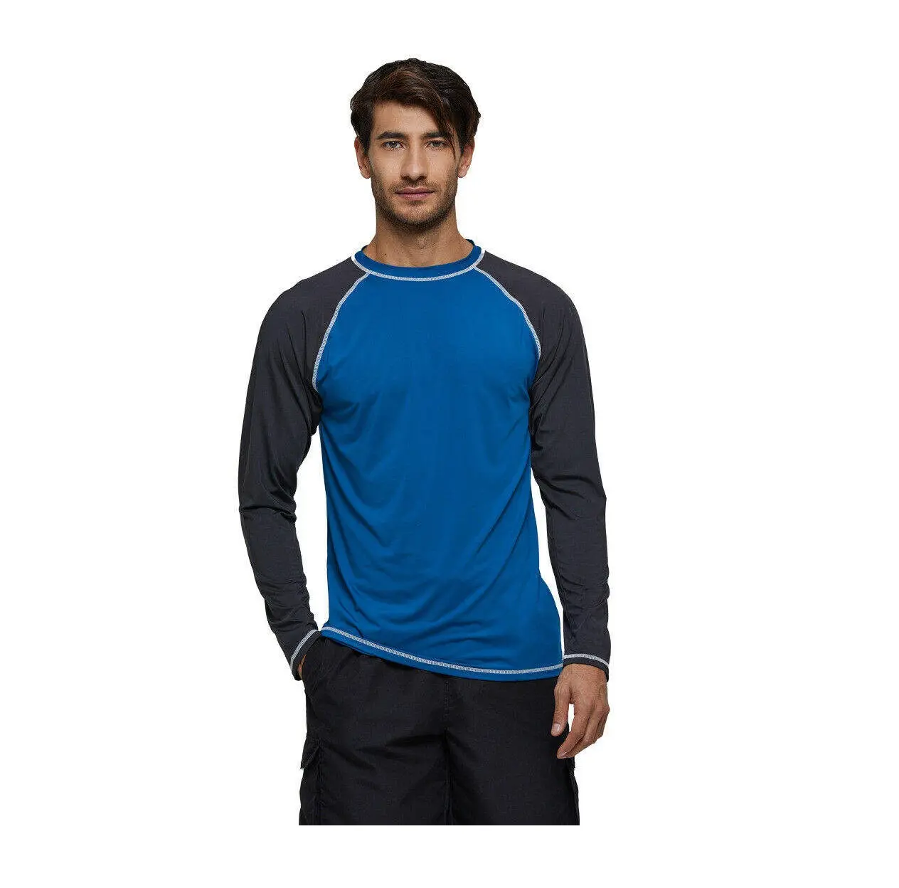 Rashguards extensibles en polyester et spandex personnalisés pour hommes manches raglan Compression Surf Natation MMA Rashguards manches longues UPF 40 +.