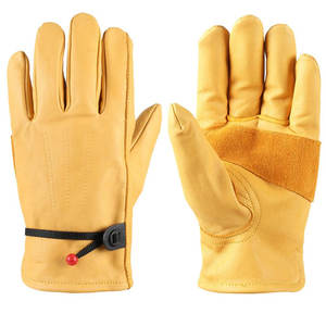 Gants de conducteur en cuir de vache doré Gants de travail à dos élastique froncé - Product Image 1