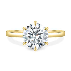Lujoso hecho a mano 18K oro amarillo sólido redondo brillante solitario corte laboratorio cultivado diamante 6 garra anillos de promesa delicados para mujer - Product Image 1
