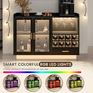 Meuble à vin moderne de luxe en bois noir, bar à liqueurs, station café avec éclairage LED et portes vitrées pour salon, salle à manger, <span class=keywords><strong>buffet</strong></span> - Product Image 3