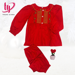 Pyjamas pour enfants en coton à fleurs rouges personnalisables Vêtements de nuit à manches longues pour filles Vente en gros pour bébé Noël - Product Image 2