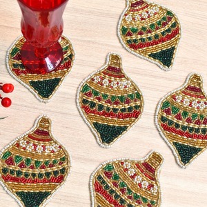 Posavasos con cuentas de tema navideño, posavasos decorativos hechos a mano para fiestas, soporte para tazas de té y café, proveedor mayorista a granel - Product Image 5