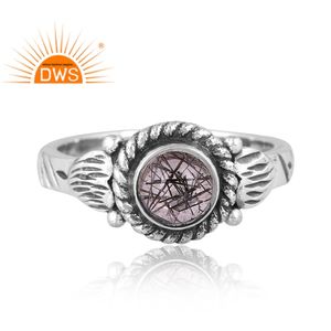 แหวนอัญมณีสังเคราะห์สีดำธรรมชาติสีเงินสเตอร์ลิงออกซิไดซ์ - Product Image 2