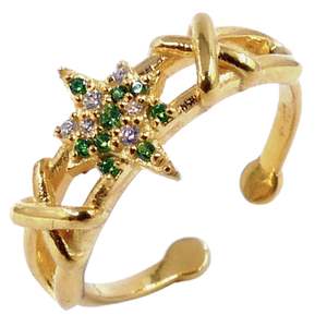 Bague flocon de neige de style classique en argent sterling 925 plaqué or avec pierre Tsavorite - Product Image 1