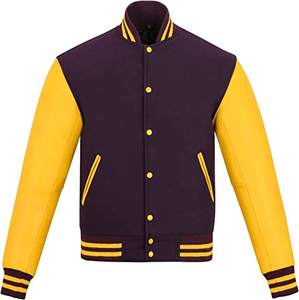 2026 OEM Customized Unisex Premium Quality <b>Wool</b> Leather Varsity Jacket Casual Basketball Baseball Letterma Available Purple <b>Gold</b> - Product Image 4