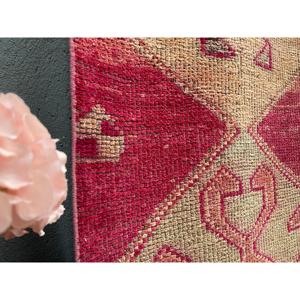 2.6x11.3 ft Vintage <b>Runner</b> Rug, <b>Red</b> Yellow Turkish Ikat Wool Rug - Product Image 3