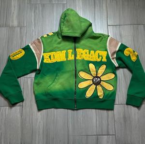 Custom Men's Winter Vintage Oversized Heavyweight 100% Cotton Breathable Zipper Hoodie Distressed Street <b>Pickled</b> Print Knitted - Product Image 2