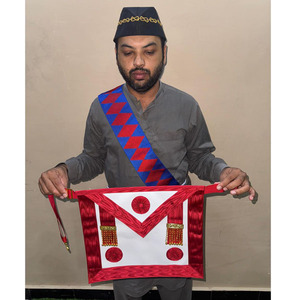 Conjunto de Regalia de Maestro Masón de la Logia Azul, con bordado a mano y diseño de ladrillos, que incluye delantal y banda de masón, delantal masónico con cinta moiré roja 2026 - Product Image 6