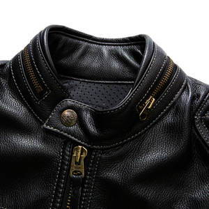 Chaqueta de Cuero para Hombre 2025, Estilo Motociclista, Primavera-Otoño, Cuero Natural, Corte Ajustado, Chaqueta de Motociclista, Chaquetas de Cuero Personalizadas - Product Image 3