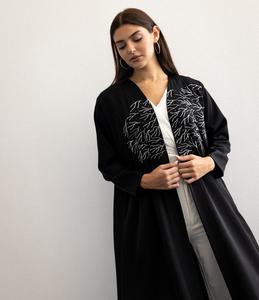 Vestido Abaya de Seda Satén Hecho a Mano, Talla Única XXL, Estilo con Volantes, Bordado Elegante, Antiarrugas, Tradicional Musulmán - Product Image 1