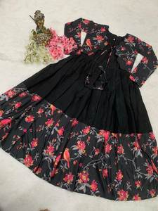 Handmade 2025 Women's V-Neck Puff Sleeve Dress Long Summer Cotton <b>Kurti</b> with Pocket Fashion Print Custom Fancy Model Number - Product Image 5