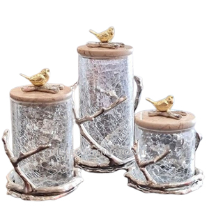 Golden Plated Set of 3 With <b>Lid</b> Canister Aluminum Metal Kitchen Storage Jar Premium Quality Canister - Product Image 2