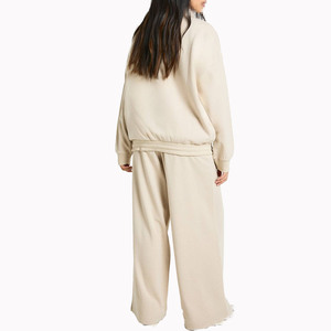Wholesale Ladies Relaxed Fit Half <b>Zip</b> <b>Sweatshirt</b> and Wide Leg Jogger Soft Touch Casual Lounge Wear Two Piece Apparel - Product Image 2