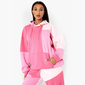 100% coton en gros grande taille Boxy Fit manches longues pull sweats à capuche vierges épissure couleurs possédez votre conception sweats à capuche pour femmes OEM - Product Image 1
