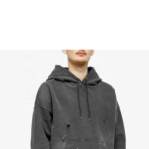 Sudadera con capucha de algodón pesado para hombre al por mayor, jersey de lujo con bordado desgastado de calidad, sudaderas con capucha de talla grande personalizadas - Product Image 2