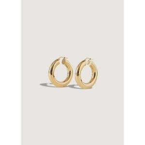 Bold Medium Hoop <b>Earrings</b> Trendy Geometric Titanium Brass Copper Huggie with Zircon Pearl Main Stones Rhodium & Gold Plated Gift - Product Image 1