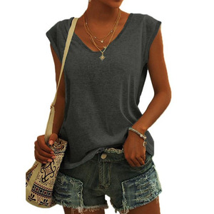 Diseño personalizado de suministro de fábrica camiseta de alta calidad Color sólido impreso 100% algodón camisa Regular cuello redondo Mujer camiseta - Product Image 2