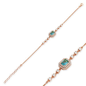 Bracelet en argent sterling 925 turc fait à la main en gros avec un charme en forme de baguette en zircon clair aquamarine, cadeau pour femme - Product Image 3