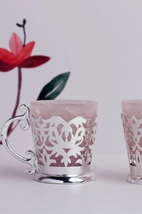 Ensemble de tasses à thé en laiton argenté et quartz rose de vente chaude - Product Image 4