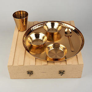 Lot antique de 6 cadeaux Annaprasan de cérémonie de riz pour bébés en acier inoxydable plaqué or rose pour garçons et filles (Silv) - Product Image 1