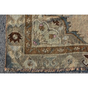 พรมขนสัตว์ตุรกี4x10.9ft วินเทจดีไซน์เย็บปะติดปะต่อกันสีเบจและน้ำตาลถักทอแบนสำหรับตกแต่งห้องนั่งเล่นกว้าง4เมตร - Product Image 3