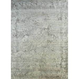 Tapis en laine noué à la main Erbe, motif médaillon gris et noir, 9x12, rectangulaire, style Tabriz, tapis moelleux pour salon, pour la maison, pour le couloir - Product Image 1