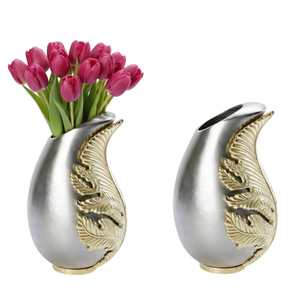 Florero Decorativo Moderno de Metal Plateado con Detalles en Pan de Oro, Forma de Lágrima, Centro de Mesa para Decoración del Hogar, Artículo Único para Regalo de Boda - Product Image 1