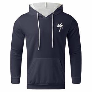 เสื้อสเวตเตอร์แบบสวมหัวแขนยาวสำหรับผู้ชาย, เสื้อกันหนาวแบบสวมหัวมีฮู้ดย้อมสีล้วนคอปกทำจากโพลีเอสเตอร์/ ผ้าฝ้าย - Product Image 1